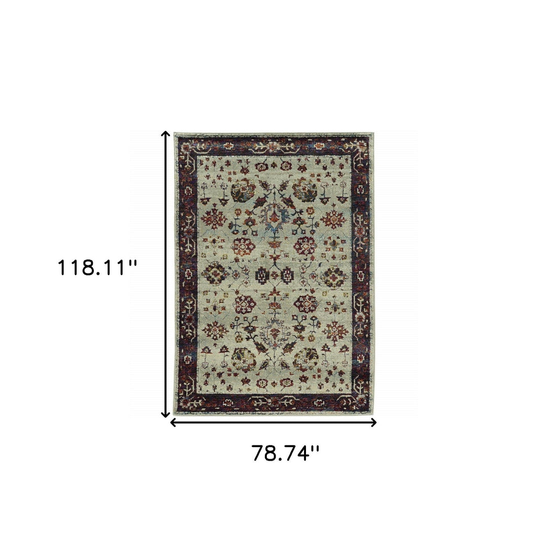 7 x 10 Red and Ivory Oriental Power Loom Area Rug Image 3