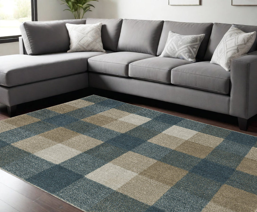 7 x 10 Tan and Gray Geometric Power Loom Area Rug Image 1