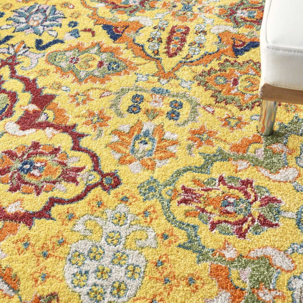 7 X 10 Yellow Floral Power Loom Area Rug Image 6