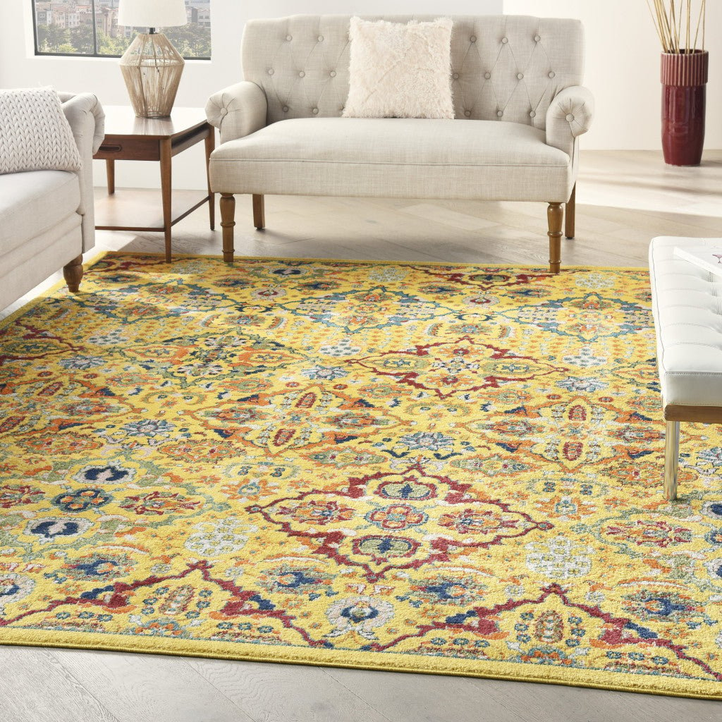 7 X 10 Yellow Floral Power Loom Area Rug Image 7