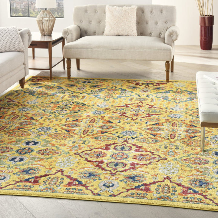 7 X 10 Yellow Floral Power Loom Area Rug Image 7