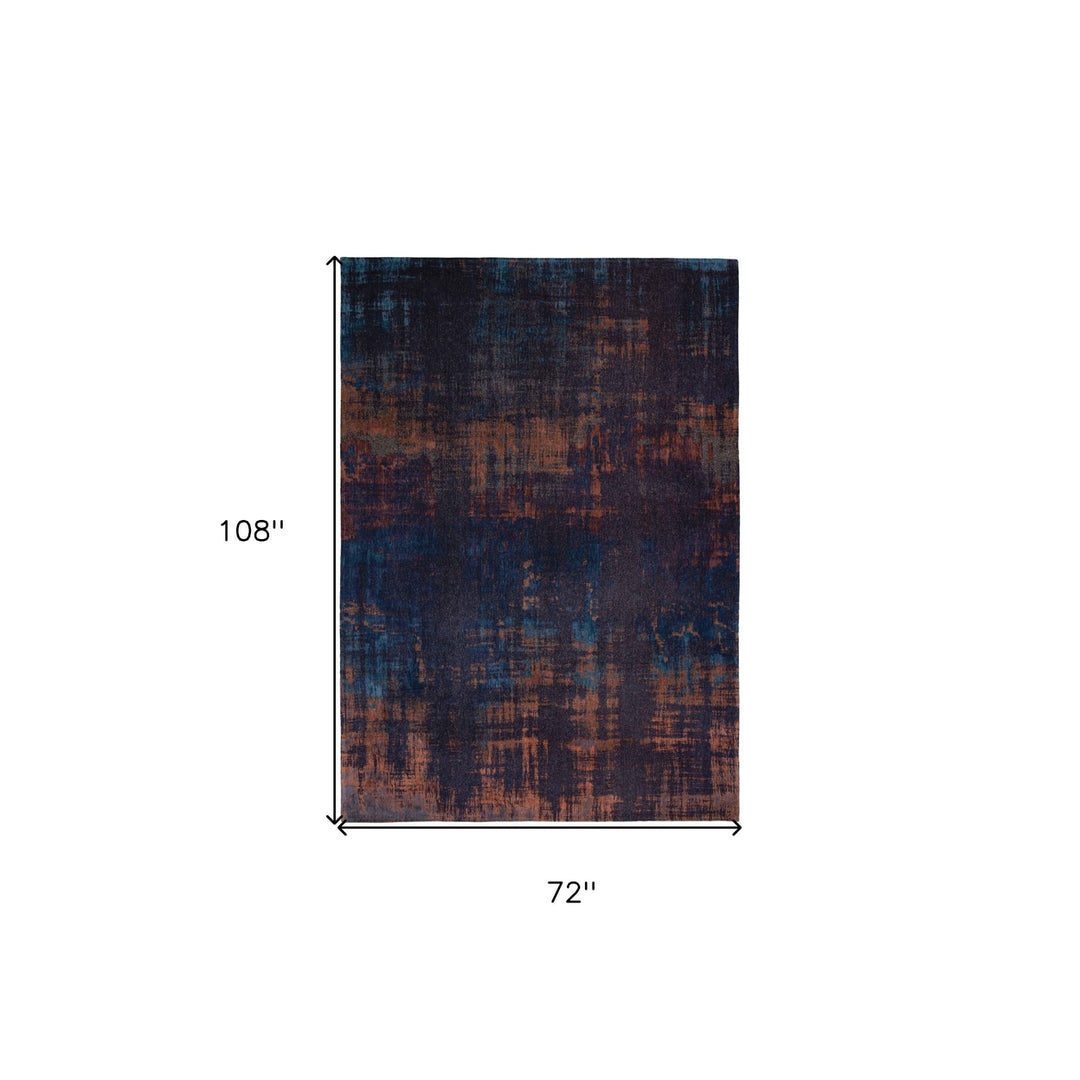 7 x 9 Blue and Brown Abstract Non Skid Area Rug Image 3