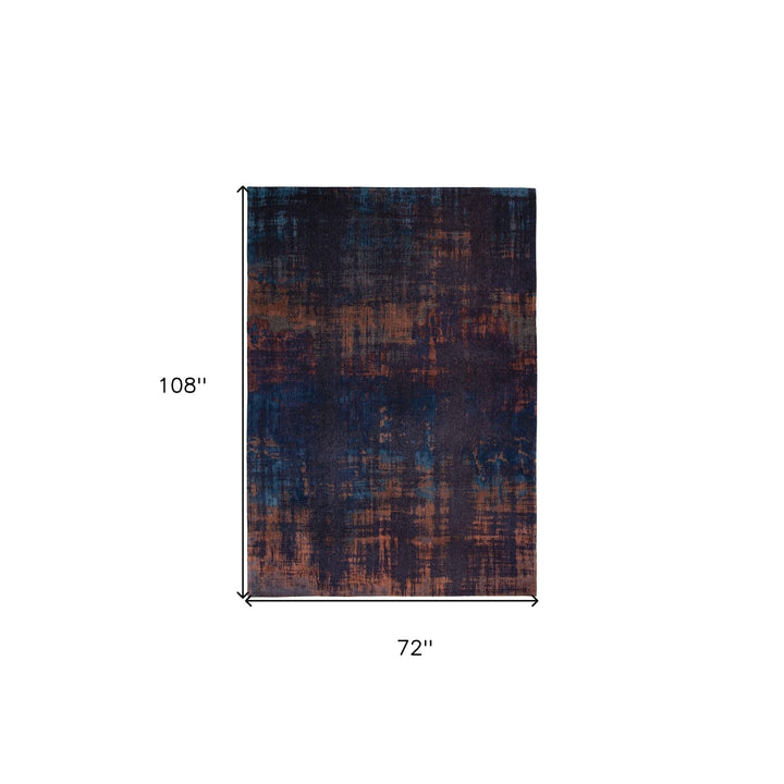 7 x 9 Blue and Brown Abstract Non Skid Area Rug Image 3