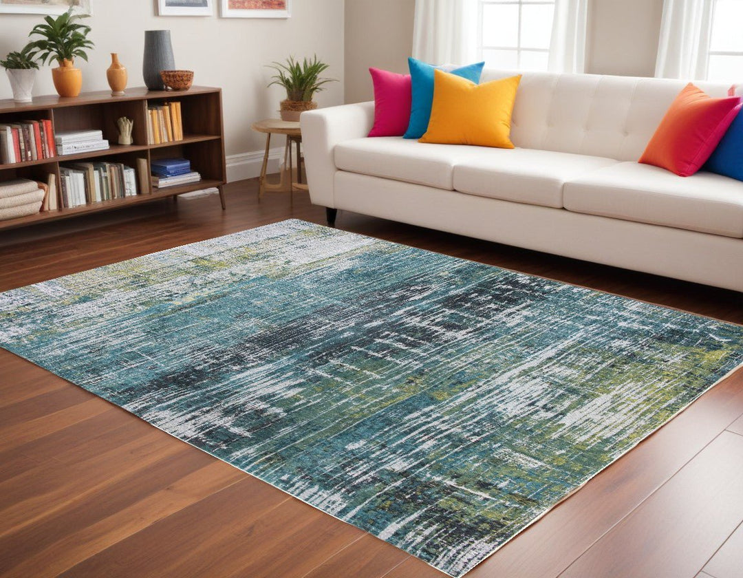 7 x 9 Blue and Green Abstract Non Skid Area Rug Image 1