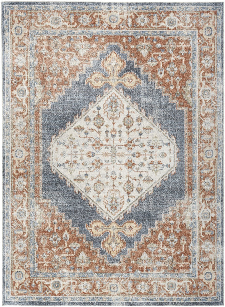 7 X 9 Denim Blue Oriental Power Loom Distressed Washable Area Rug Image 1