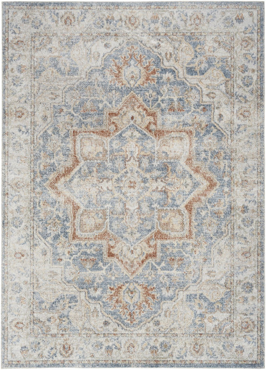 7 X 9 Denim Blue Oriental Power Loom Washable Area Rug Image 1