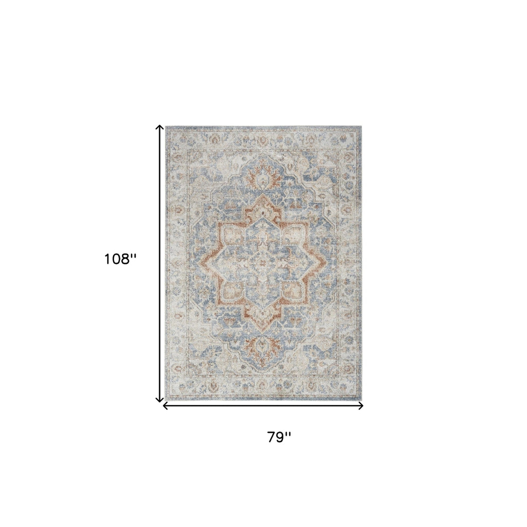 7 X 9 Denim Blue Oriental Power Loom Washable Area Rug Image 7