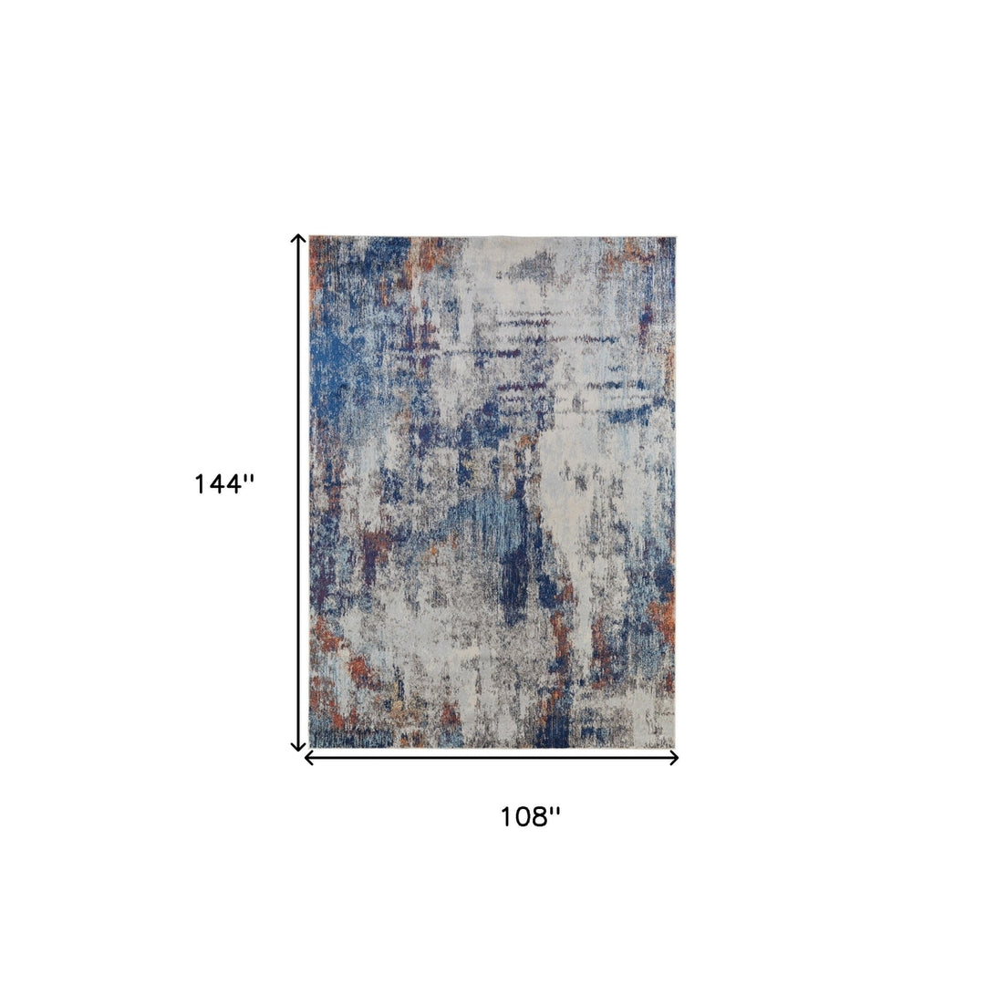 8 X 10 Ivory And Blue Abstract Power Loom Distressed Stain Resistant Area Rug Image 3