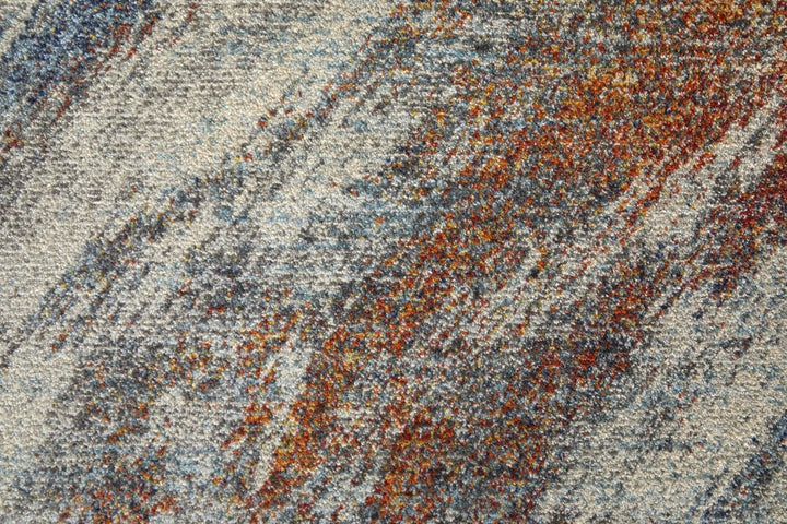 7 x 10 Ivory Blue and Orange Abstract Power Loom Area Rug Image 3