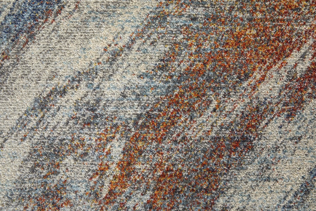 7 x 10 Ivory Blue and Orange Abstract Power Loom Area Rug Image 1