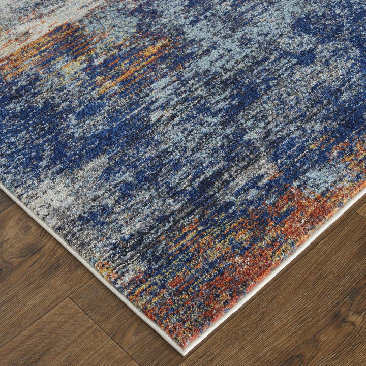 8 X 10 Ivory And Blue Abstract Power Loom Distressed Stain Resistant Area Rug Image 7