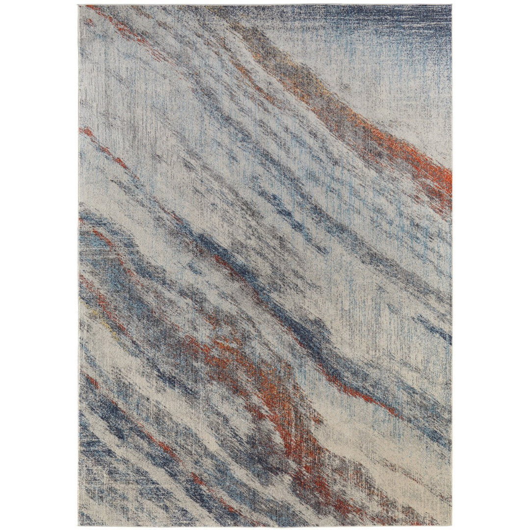 7 x 10 Ivory Blue and Orange Abstract Power Loom Area Rug Image 12