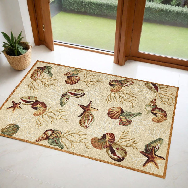 5 X 7 Beige Corals And Shells Indoor Area Rug Image 3