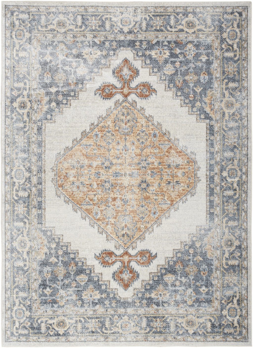 7 X 9 Gray Oriental Power Loom Distressed Washable Area Rug Image 1