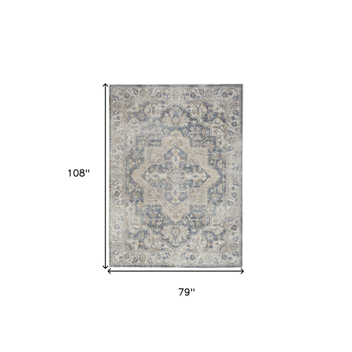 7 X 9 Gray Oriental Power Loom Washable Area Rug Image 7