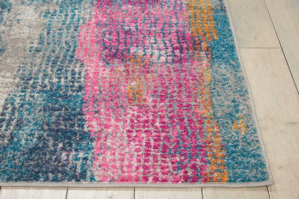 8 Pink And Blue Abstract Power Loom Runner Rug Image 2