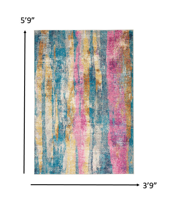 8 Pink And Blue Abstract Power Loom Runner Rug Image 3