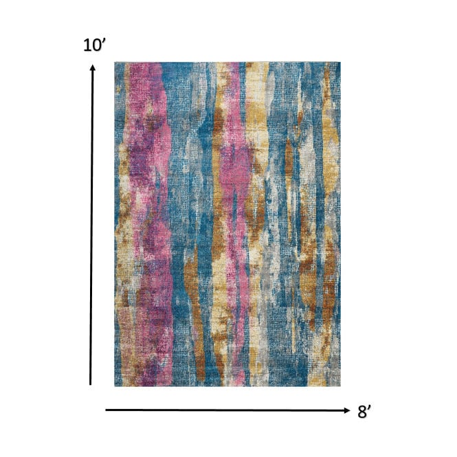 8 Pink And Blue Abstract Power Loom Runner Rug Image 8