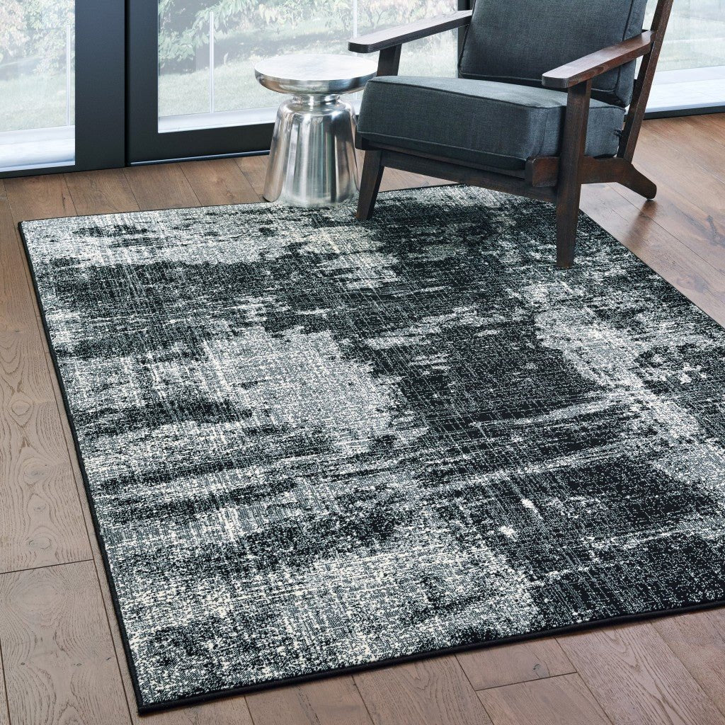 5 X 8 Black Ivory Machine Woven Abstract Indoor Area Rug Image 3