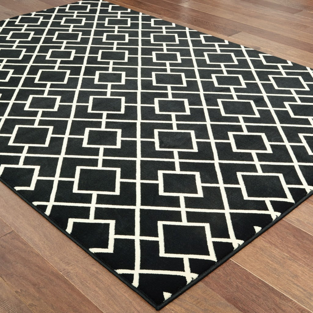 7 X 10 Black Ivory Machine Woven Geometric Diamonds Indoor Area Rug Image 3