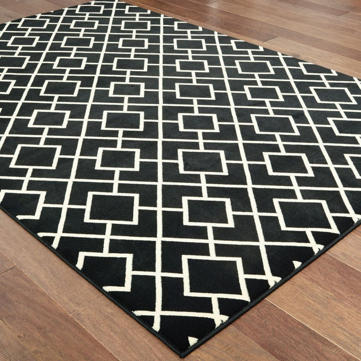 7 X 10 Black Ivory Machine Woven Geometric Diamonds Indoor Area Rug Image 1