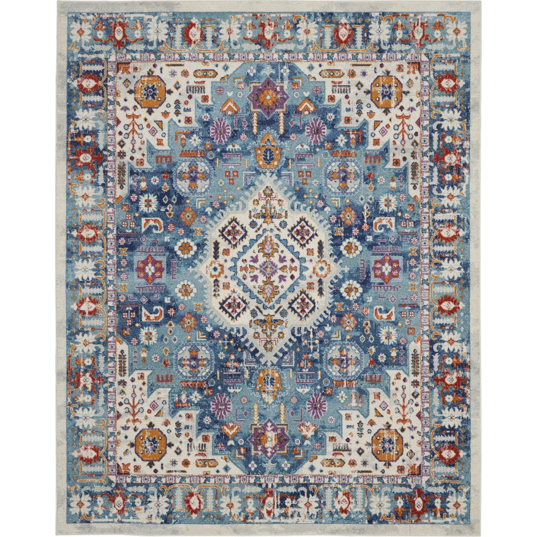 8 Blue And Ivory Power Loom Runner Rug Image 3