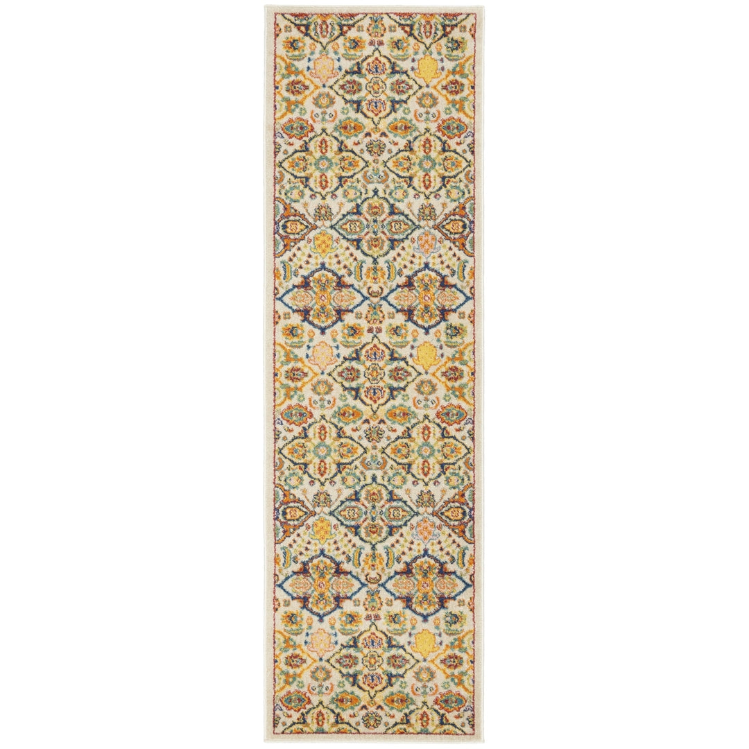 8 Ivory Floral Power Loom Runner Rug Image 1