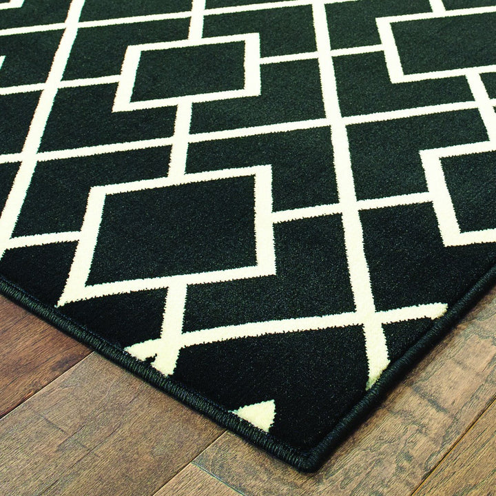 7 X 10 Black Ivory Machine Woven Geometric Diamonds Indoor Area Rug Image 11