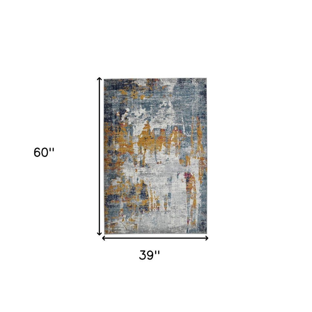 8 x 11 Blue and Orange Abstract Power Loom Area Rug Image 2