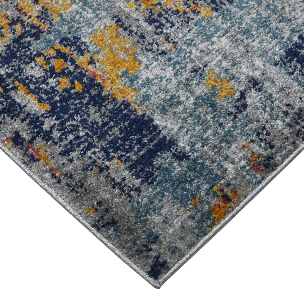 8 x 11 Blue and Orange Abstract Power Loom Area Rug Image 3