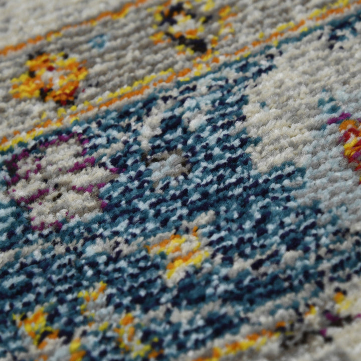 8 x 11 Blue and Orange Floral Power Loom Area Rug Image 4