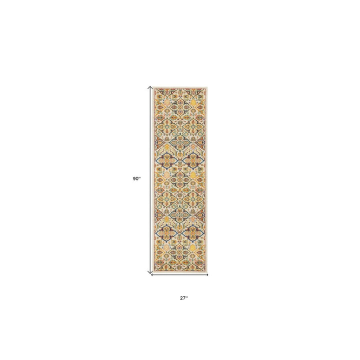 8 Ivory Floral Power Loom Runner Rug Image 8