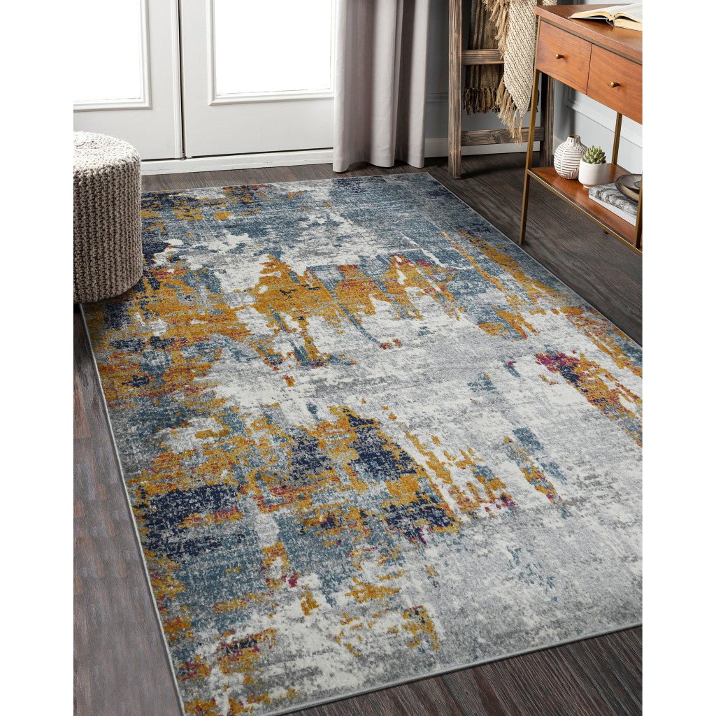 8 x 11 Blue and Orange Abstract Power Loom Area Rug Image 8