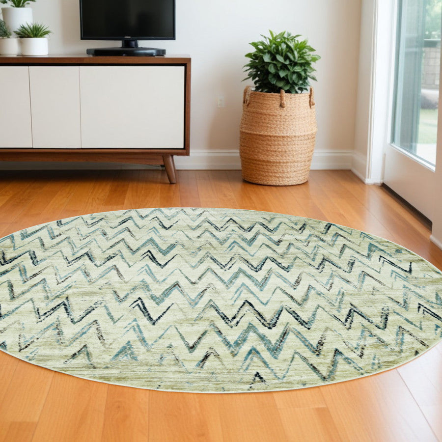 8 Ivory Round Chevron Area Rug Image 1