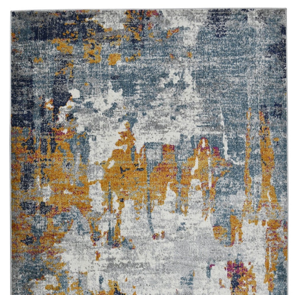 8 x 11 Blue and Orange Abstract Power Loom Area Rug Image 10