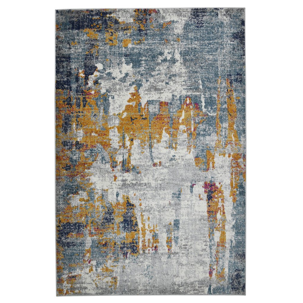 8 x 11 Blue and Orange Abstract Power Loom Area Rug Image 11