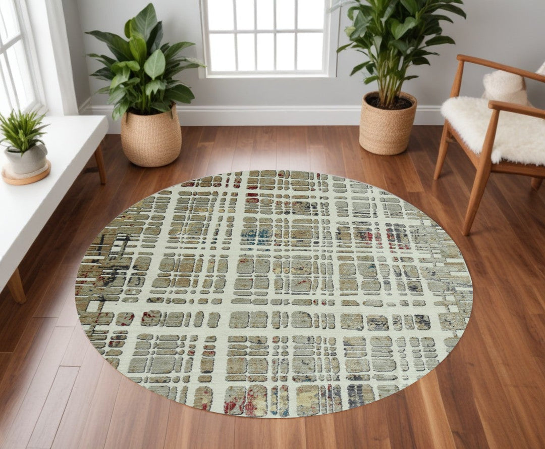 8 Ivory Round Abstract Area Rug Image 1