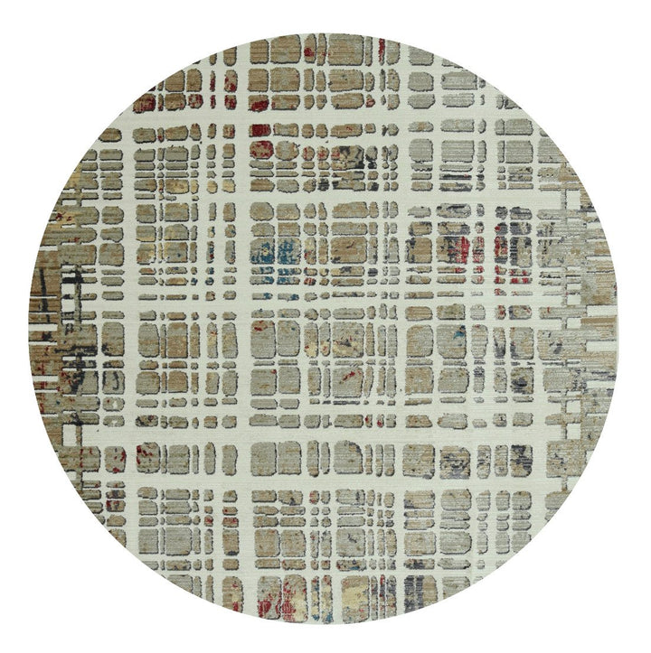 8 Ivory Round Abstract Area Rug Image 2