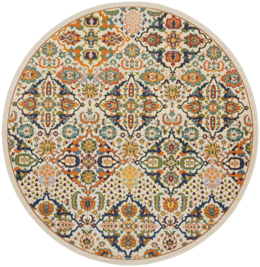 8 Ivory Round Floral Power Loom Area Rug Image 1