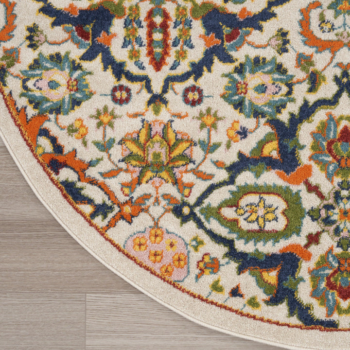 8 Ivory Round Floral Power Loom Area Rug Image 6