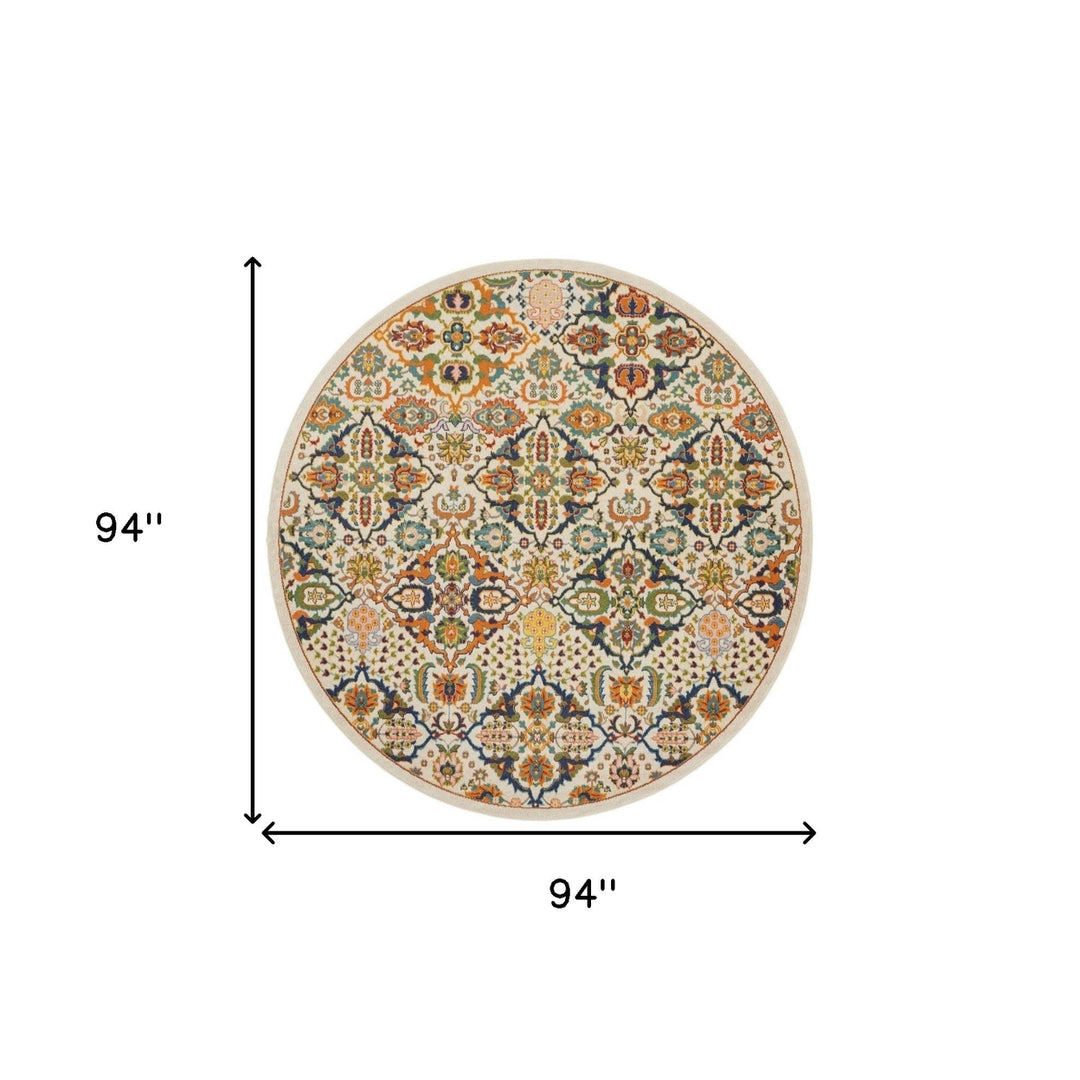 8 Ivory Round Floral Power Loom Area Rug Image 10