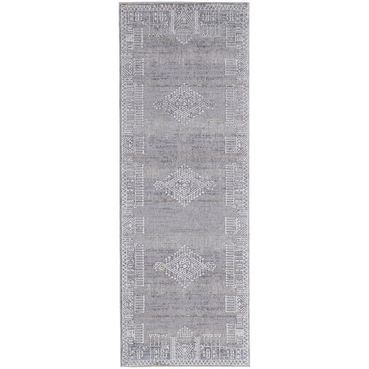 12 X 15 Gray Ivory And Orange Geometric Power Loom Distressed Stain Resistant Area Rug Image 1