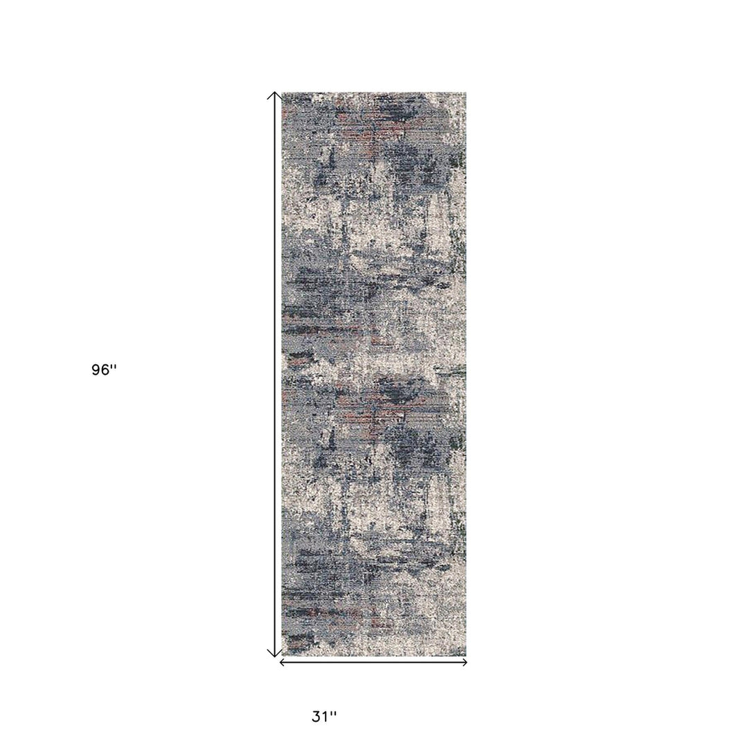 8 Gray and Ivory Abstract Power Loom Runner Rug Image 11