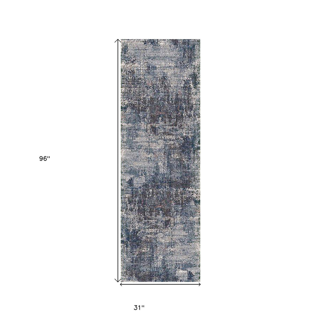 8 Gray and Orange Abstract Power Loom Runner Rug Image 11