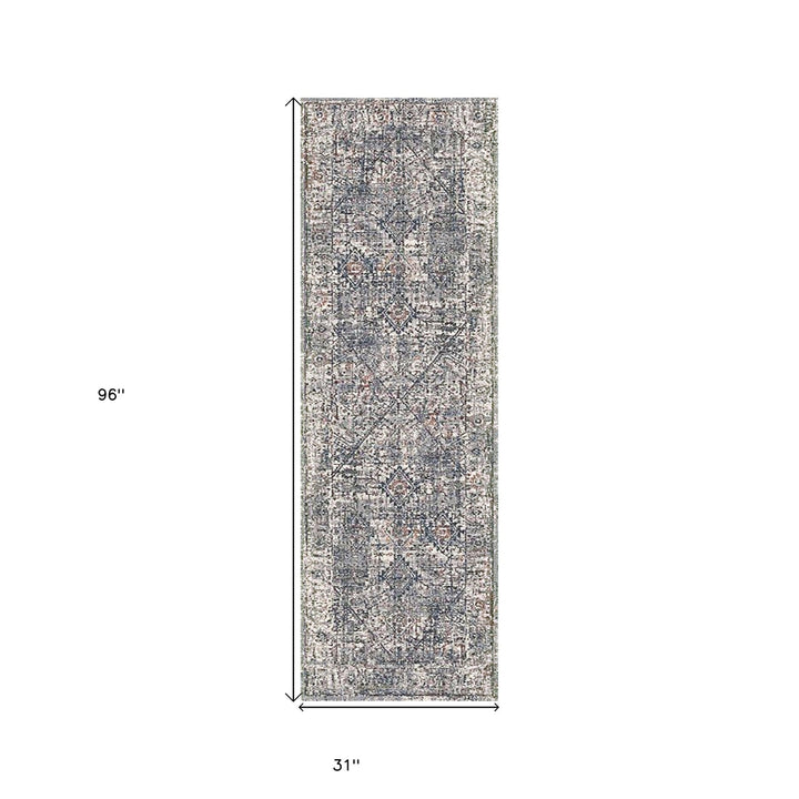 8 Gray and Ivory Oriental Power Loom Runner Rug Image 12