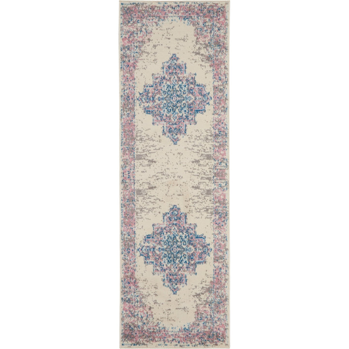 8 Pink Damask Power Loom Runner Rug Image 1