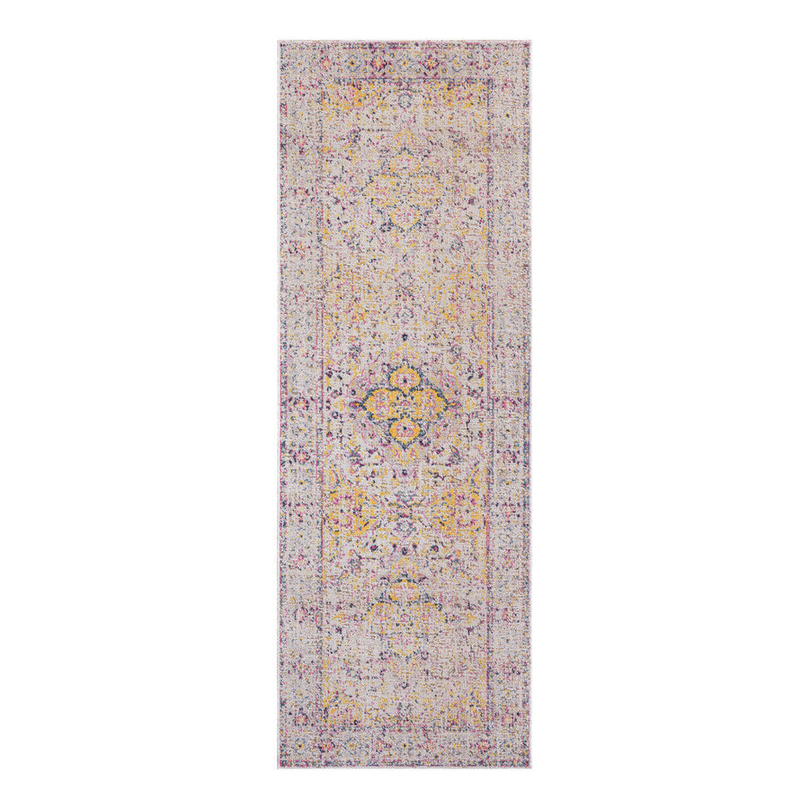 10 x 14 Yellow and Ivory Oriental Power Loom Distressed Area Rug Image 1