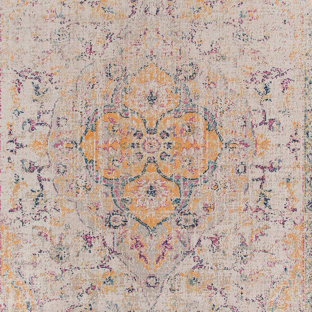 10 x 14 Yellow and Ivory Oriental Power Loom Distressed Area Rug Image 2