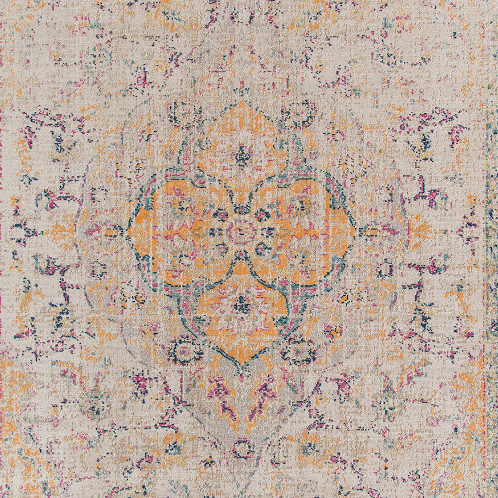 10 x 14 Yellow and Ivory Oriental Power Loom Distressed Area Rug Image 3