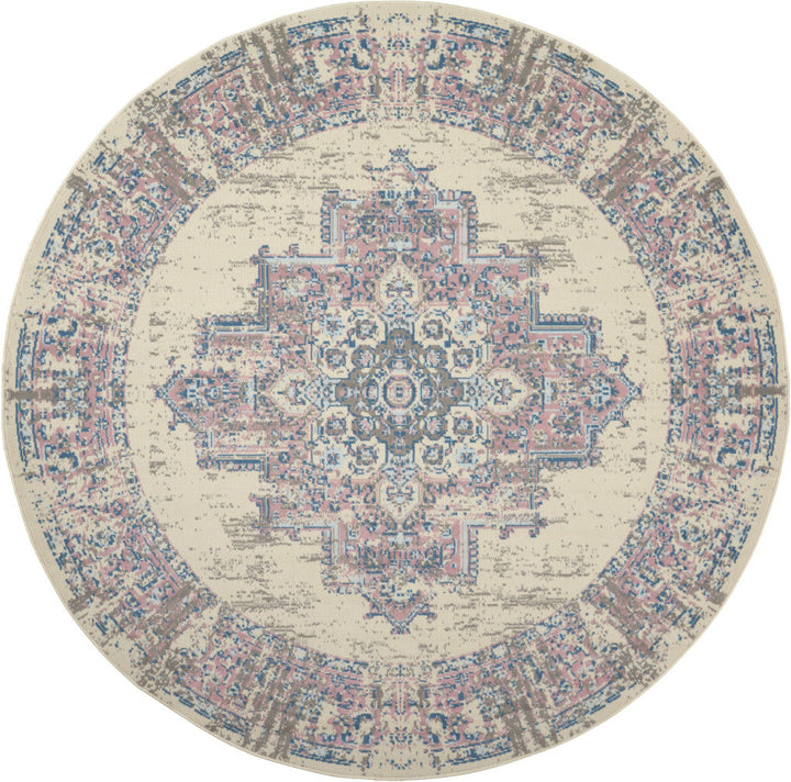 8 Pink Round Damask Power Loom Area Rug Image 1